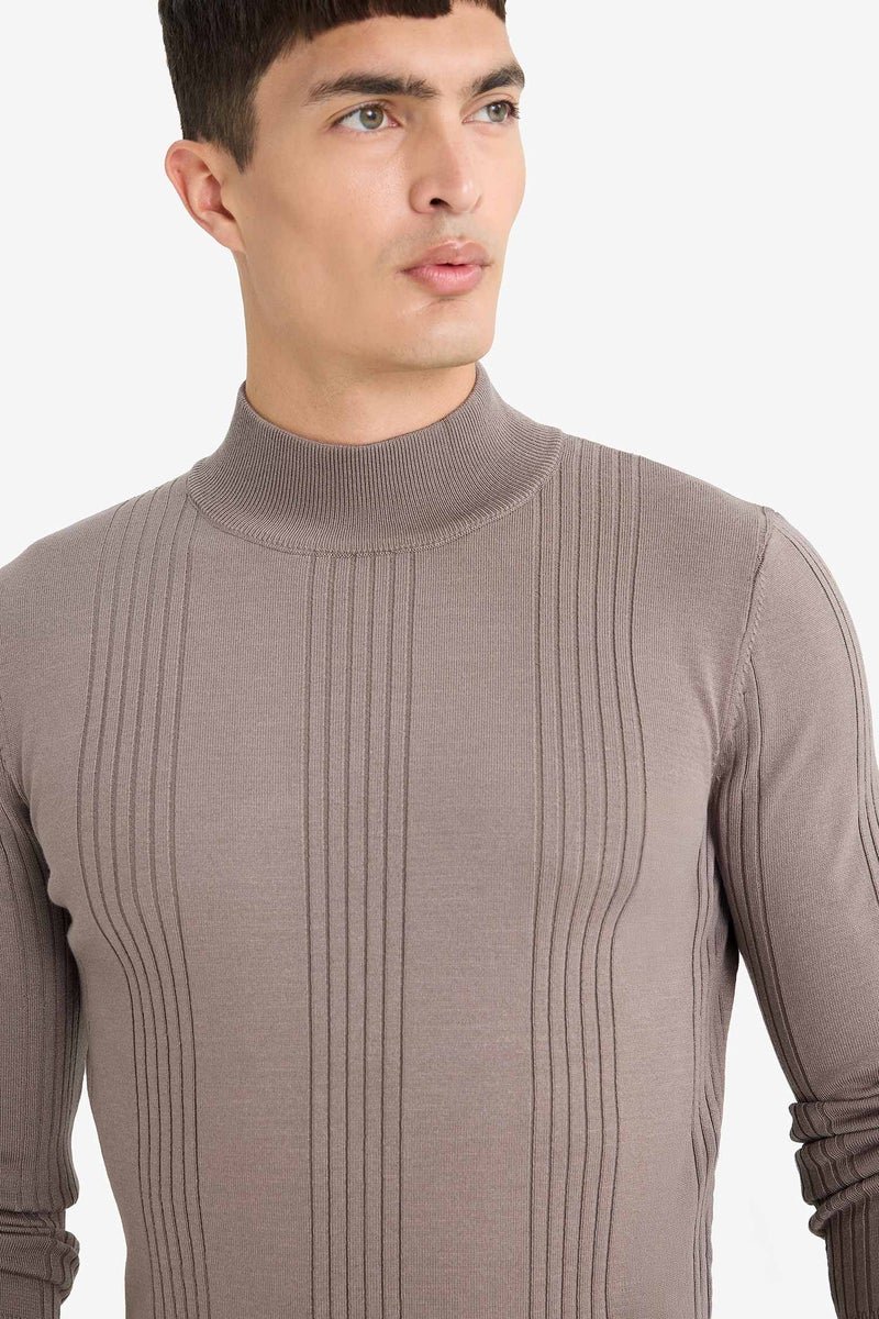 DeFacto Beige Man Standard Fit Half Turtleneck Knitwear Pullover Casual - Image 4